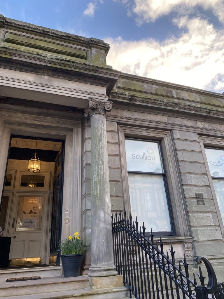 Scullion LAW Hamilton office exterior at 105 Cadzow Street, South Lanarkshire – expert solicitors in family law, criminal defence, and property law.